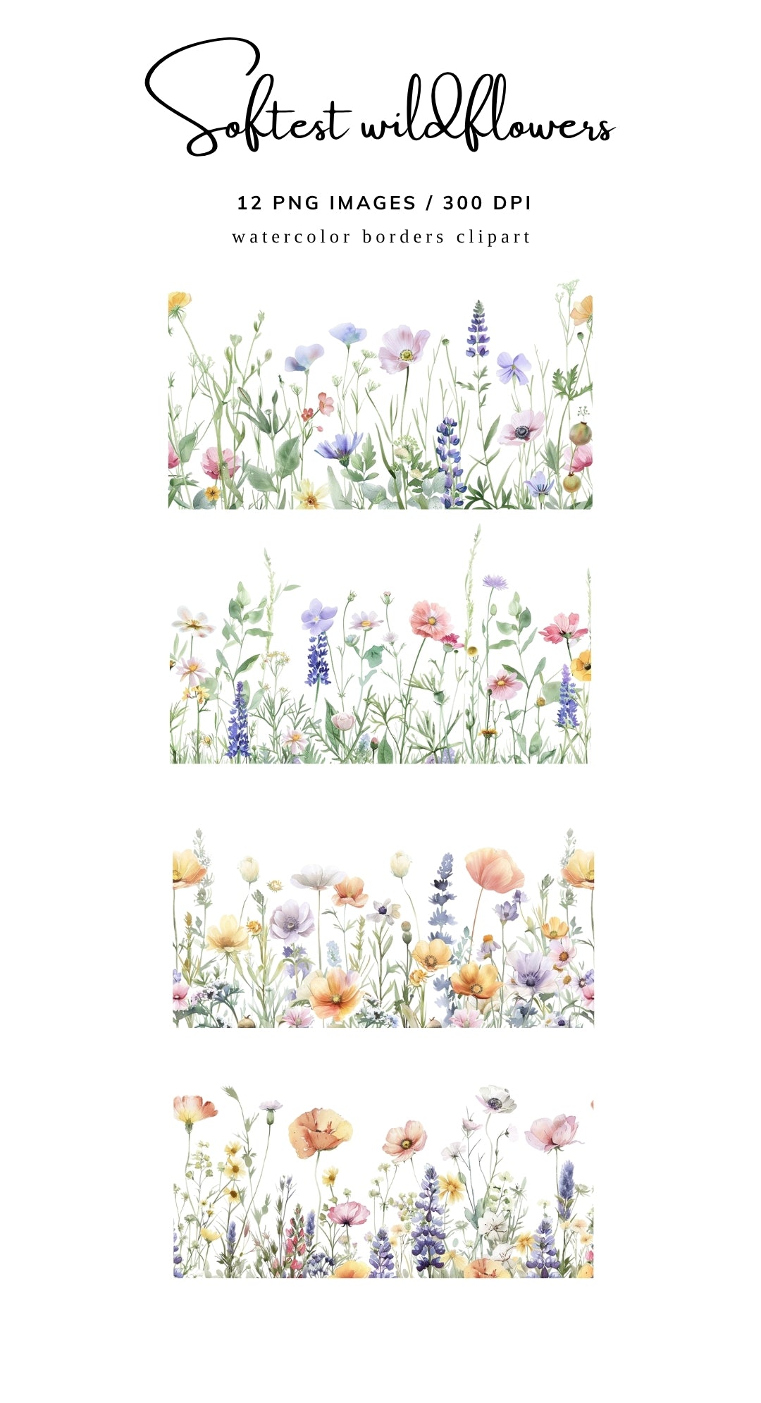 結婚式、招待状、カード、カレンダー、水彩花イラストクリックアート素材、 白背景、 個人利用向け《PNG・透過済み》