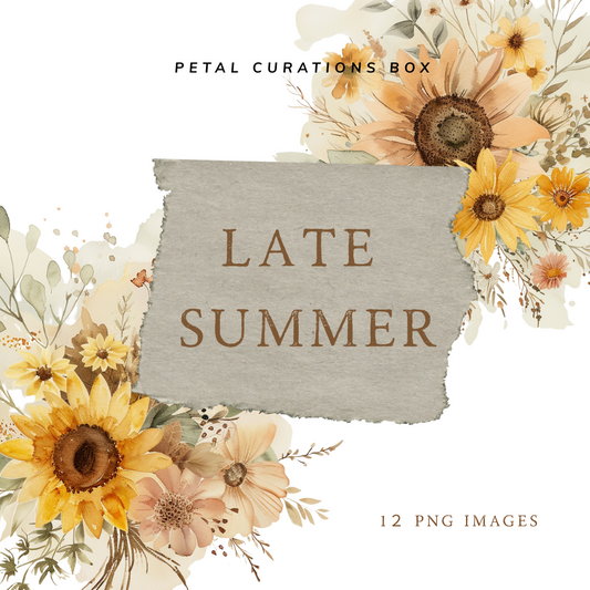 【個人利用OK】LAST SUMMER　夏のひととき　ひまわり クリップアート《PNG・透過済み》結婚式、招待状、カード、カレンダー、ステッカー